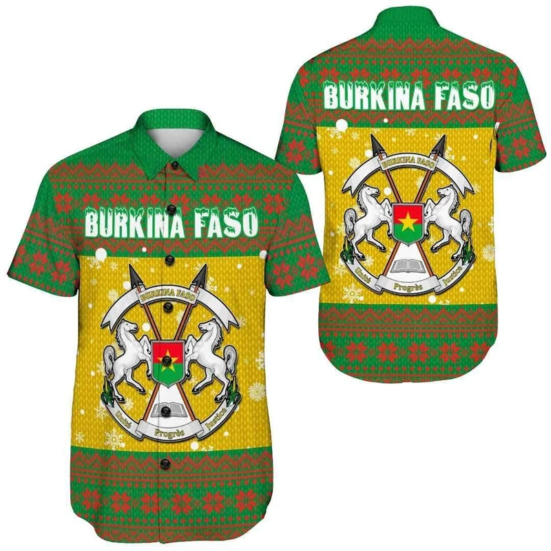 Burkina Faso Flag Map Graphic Shirts For Men Clothes Casual Hawaii Short Sleeve Shirt Africa Country Blouses National Emblem Top 3