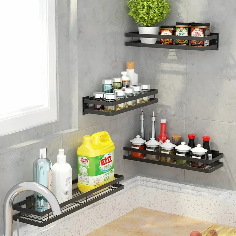 

Hanging Steel Seasoning Spice Storage Corner Kitchen Punch-free Wall 20/25/30/35/40/50cm Bathroom Carbon Shelf Rack