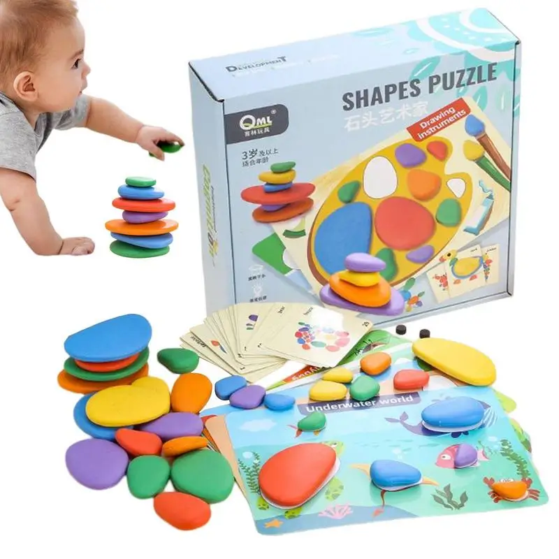 

Pebbles Activity Set Rainbow Cobblestone Jigsaw Puzzle Toy In-Home Learning Toy Balance Stones Game Montessori Early Educational