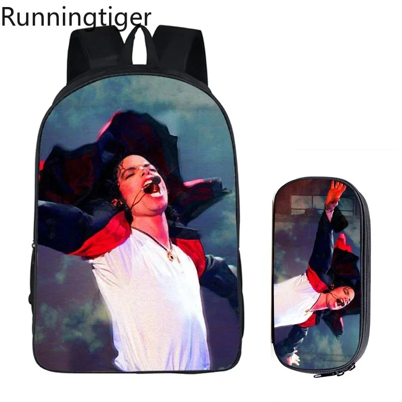 Student Backpacks DIY Michael Jackson Printing Children School Bags for Boys Men Book Bag 2PC Set with Pencil Case Harajuku Bag
