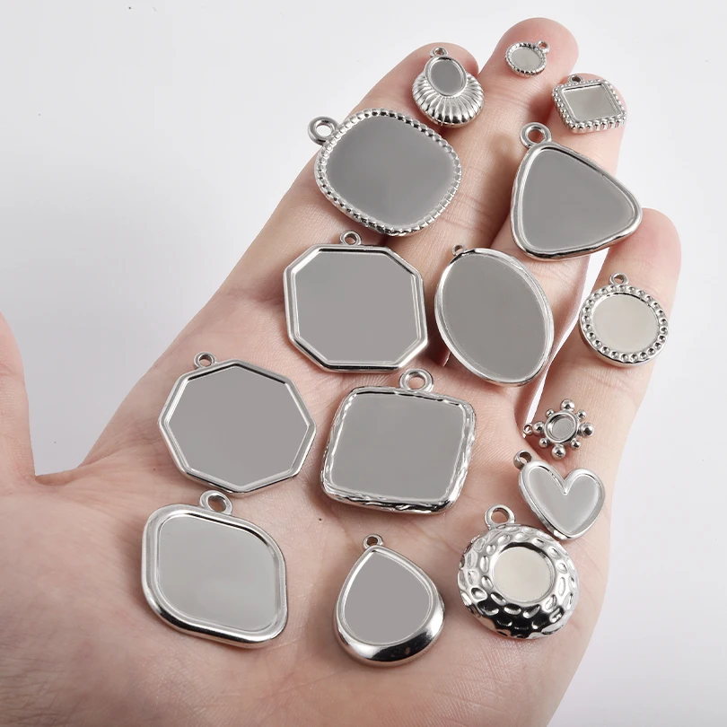 6 Stück Edelstahl Blanko Tablett Anhänger für Dekoration Geometrie Cabochon Einstellungen Basis Charms DIY handgemachte Materialien Zubehör – Detail 2