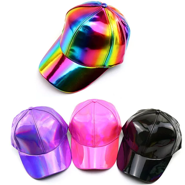 Laser Holographic Faux Leather Baseball Cap 1