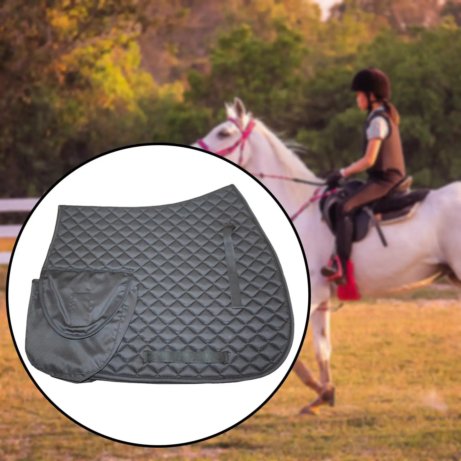 Horse Saddle Pad Mat Cotton Cushion Sports Accessory Protective Wear Resistant with Storage Pocket Sweat Absorbent Riding Pad
