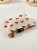 1pc，Pink bow patterned corduroy zipper makeup bag, lightweight and multifunctional makeup storage bag 4