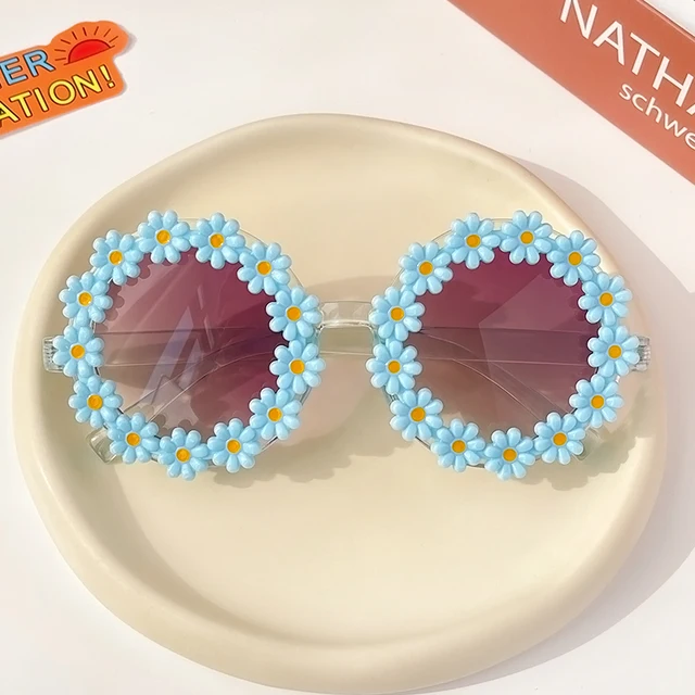 New Kids Sunglasses Children Round Flower Sunglasses Girls Boys Baby Sport Shades Glasses UV400 Outdoor Sun Protection Eyewear Blue