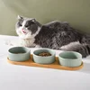 850ml Dogs Ceramic Bowl Double Triple Cat Food Water Bowls with Wooden Pallets Nordic Pet Drinking Eating Feeding Feeders 3