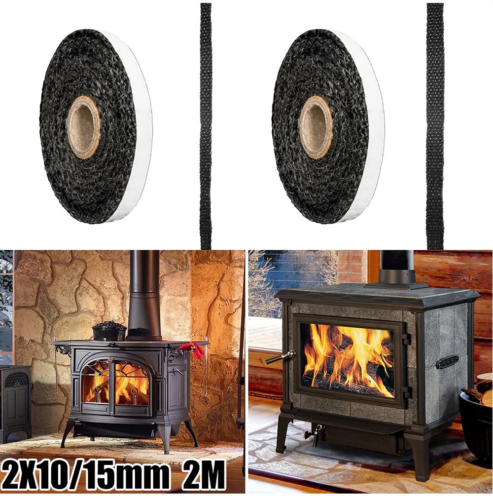 Flat Stoves Rope Self-Adhesive Fiberglass Fireplace Chimney Door Sealing Cord Replacement Gasket Tape 10mm/15mm 2m/3m