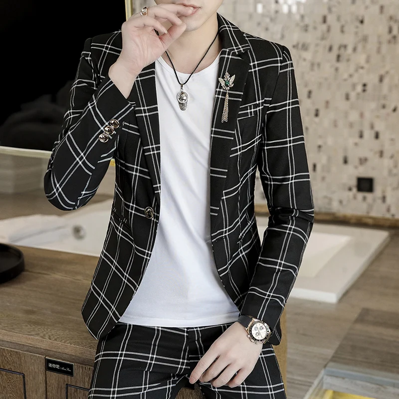 2024 Spring New Men's (suit + Trousers) Korean Version Slim-fit Trend Fashion Classic All-in-one Guy West Suit Two-piece Set 3