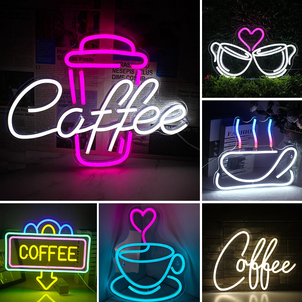 Insegna al Neon del caffè insegna luminosa a LED per Cafe Bar ristorante  lettera USB insegne luminose al Neon decorazione della parete birra Pub  camera da letto festa di compleanno - AliExpress