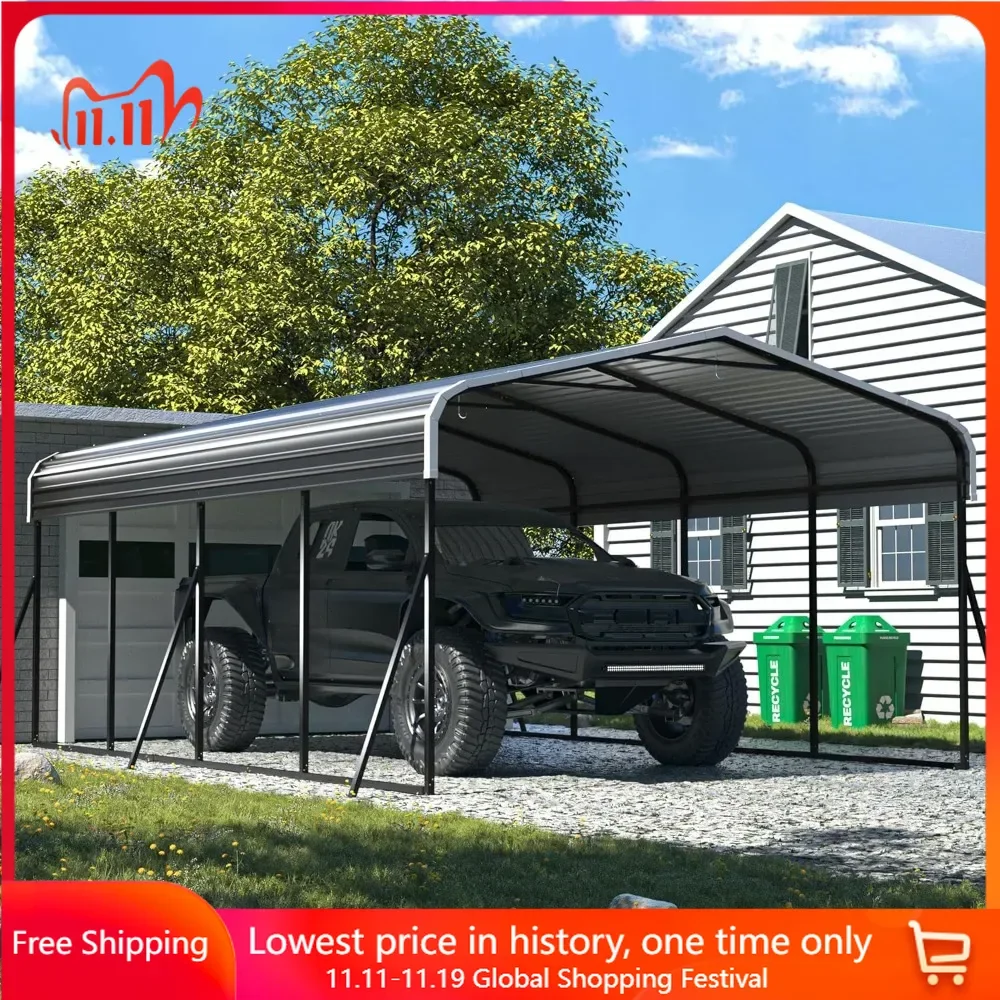 Garages, Canopies & Carports Update The Framework Structure with Galvanized Steel Roof and Reinforced Base, Metal Carport Garage