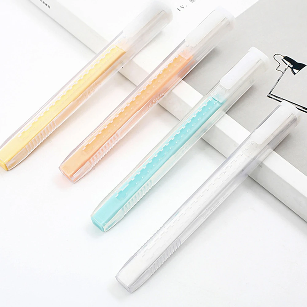 Creative Pen-shaped Pressed Retractable Pencil Eraser Painting Dust-free Writing Rubber Eraser Refill 1Pcs