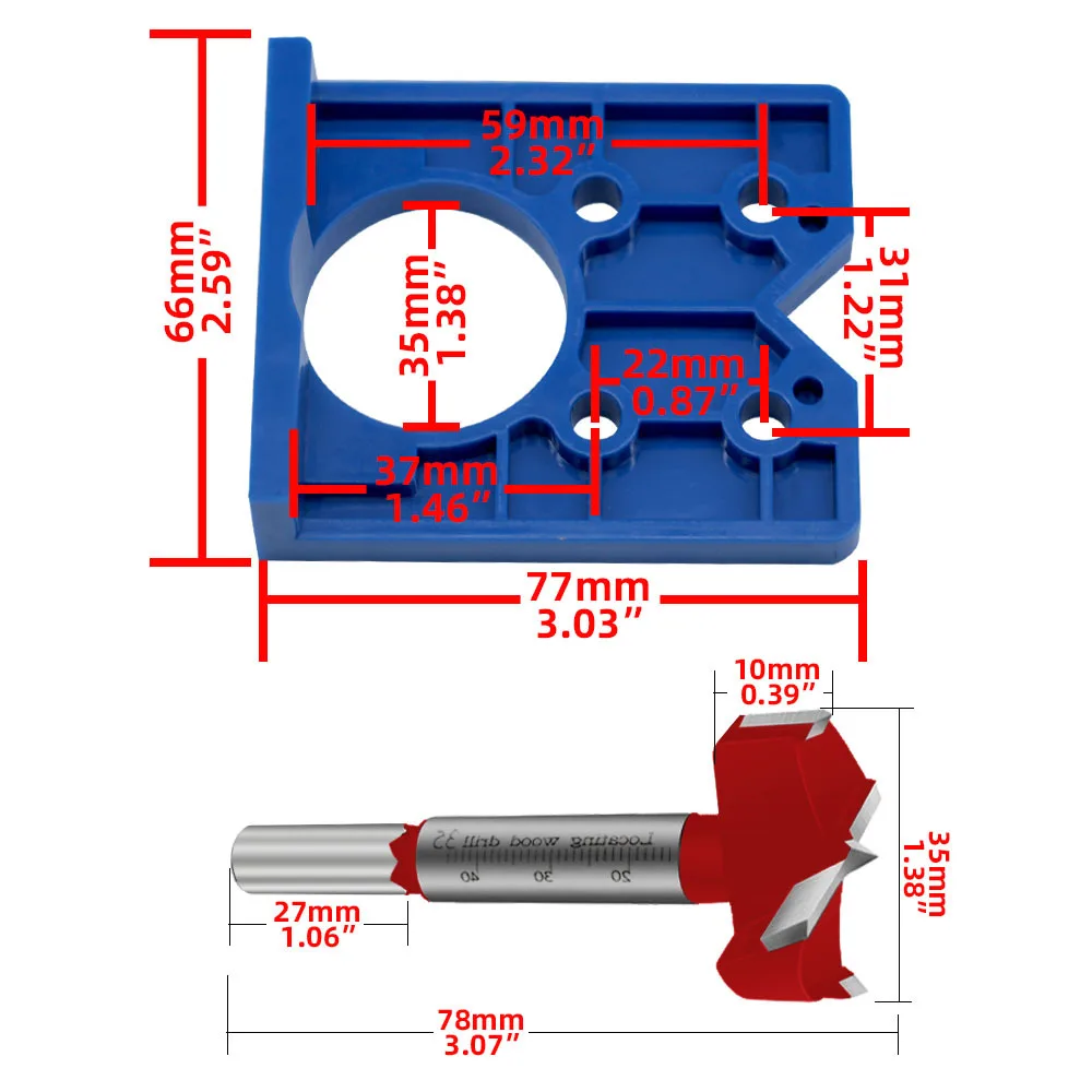 35mm Concealed Hinge Boring Jig Wood Furniture Door Cabinet Hinge Installation Tool Hole Drilling Guide for Carpentry ABS