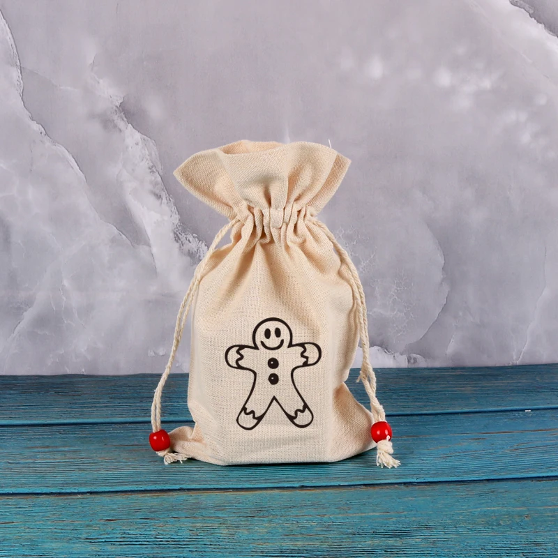 

Merry Christmas Style Linen Cotton Drawstring Bag Reusable Portable Cotton Fabric Pouches Jewelry Packing Fruit Storage Bags