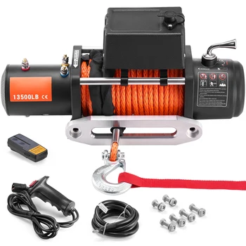 SucceBuy 13500lbs Electric Winch Car Truck Winch with 80ft Synthetic Rope Wireless & Wired Remote Control for Towing Off-Road 1