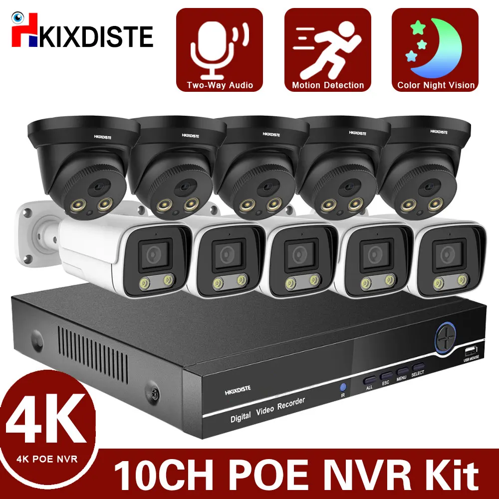 4K 10CH POE NVR Security Camera System Outdoor Wateproof 8MP IP Bullet  Dome Camera Video Surveillance Kit 8CH CCTV System Set