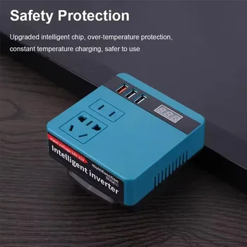 Inverter a Batteria da 18V 20V a 220V, Doppia Presa, 120W, Trasformatore Intelligente, Multifunzionale per Casa e Lavoro all'Aperto