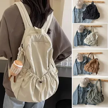 2025 Zaino casual da donna di grande capacità moda studente della scuola media piega zainetto borsa di stoffa zaino da viaggio coreano