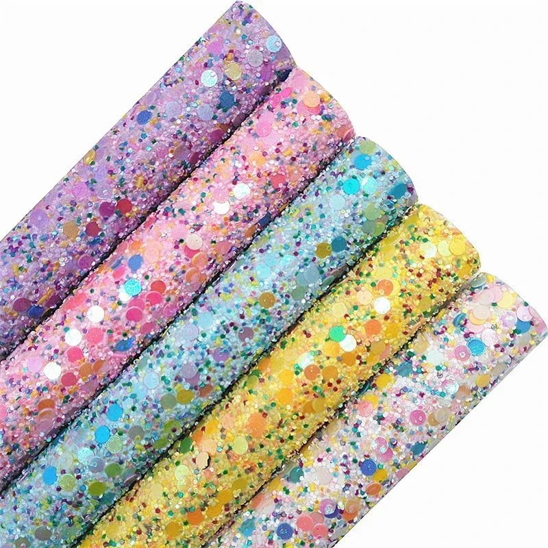 Rolls 30x134cm 21x29cm Pastel Colors Round Sequins Chunky Glitter Leather Felt Backing Faux leather For Bow Earrings DIY  HQ219