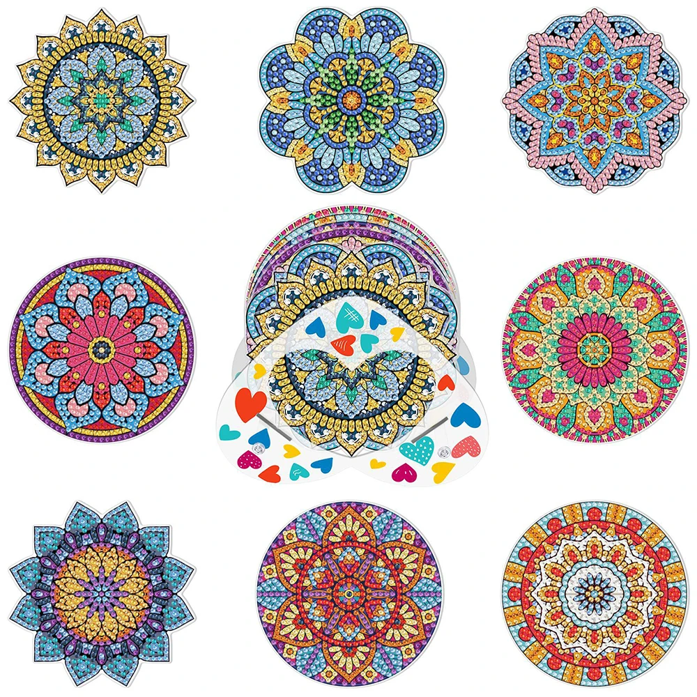 

8Pcs 5D DIY Full Drill Diamond Painting Coaster Mandala Drink Cup Cushion Non-slip Table Placemat Insulation Pad Kitchen Gift