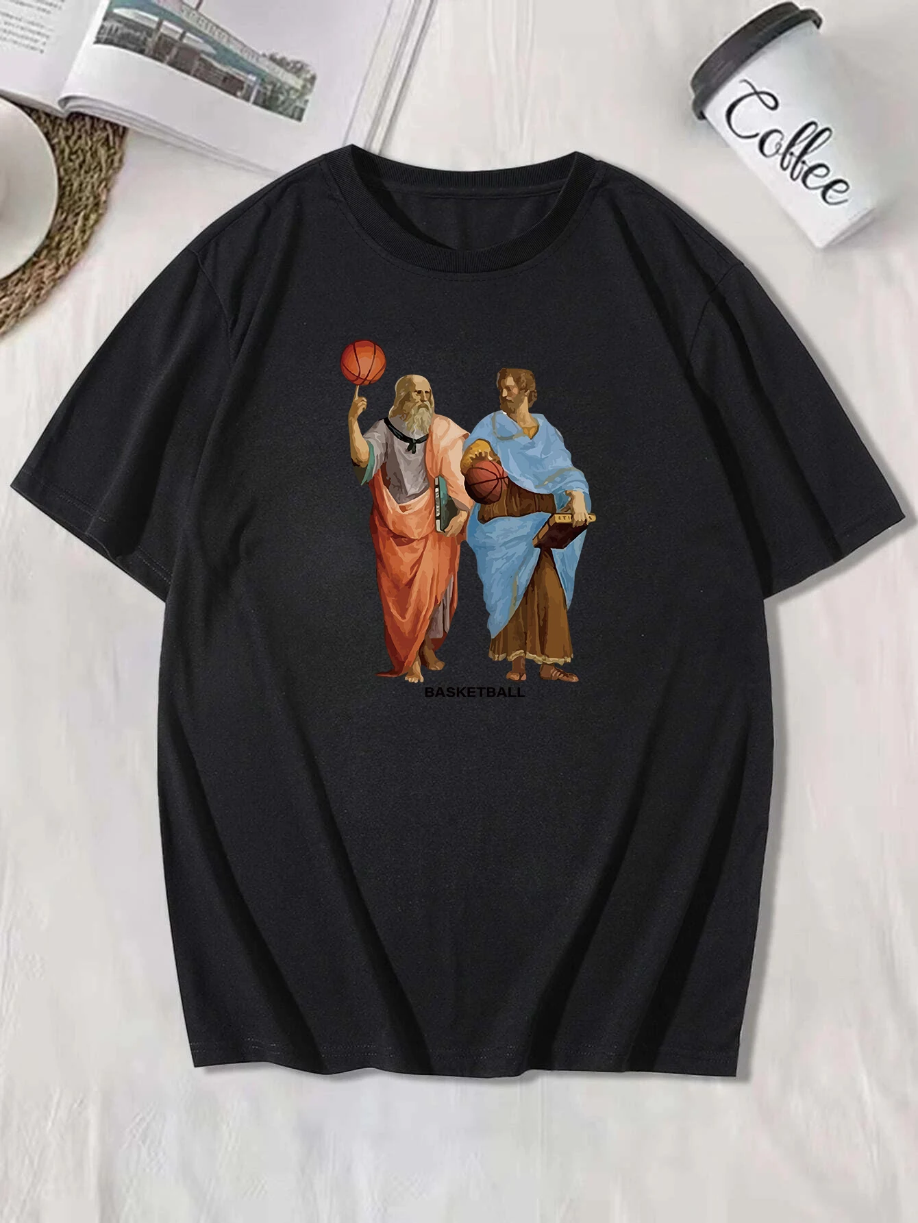 Tricou cu imprimeu amuzant cu bătrân jucând baschet, topuri cu mânecă scurtă și guler rotund, tricou grafic, haine de vară, ținută bărbătească_voghion.com