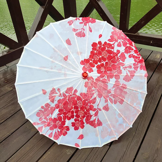 Retro Silk Cloth Women Umbrella Chinese Cherry Blossoms Decorative Umbrella Japanese Ancient Dance Oil Paper Flower Umbrella
