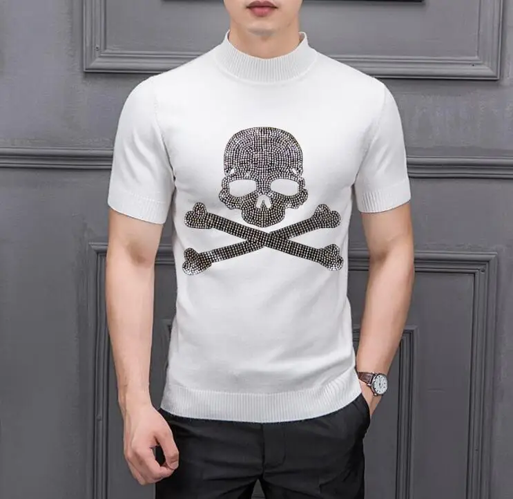 

Borunke brand Rhinestone Streetwear Oversize designer short sleeve sweater Men cotton brand Hip Hop