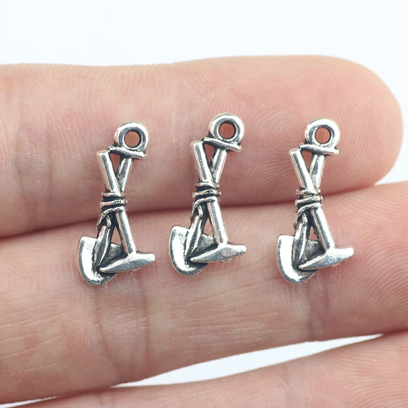 

Newest 40Pieces 10*19mm Zinc Alloy Antique Silver Color Shovel Tool Charms Pendant Accessory Charms For DIY Jewelry Making