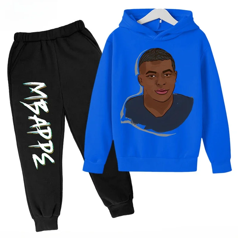 thumbnail image 1 of Conjunto de sudadera y pantalones con estampado de Mbappé para niños, primavera y otoño, ropa deportiva de 2 piezas para niños y niñas, ropa para niños, 1 of 5