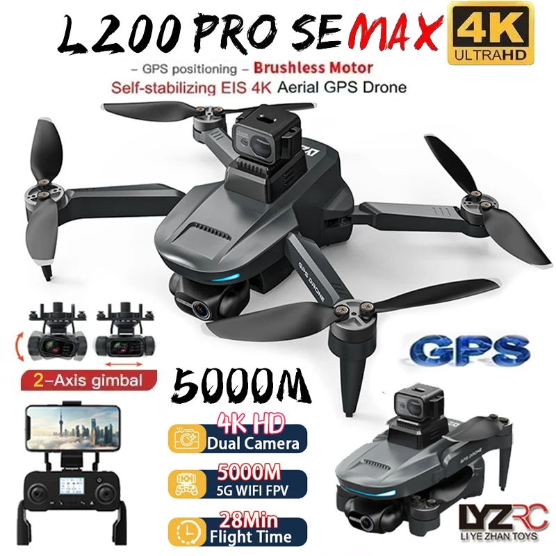 L200 PRO MAX GPS Drone 4K Professional HD Dual Camera Obstacle Avoidance 2 Axis Gimbal Brushless Helicopter RC Quadcopter drone quadcopter
