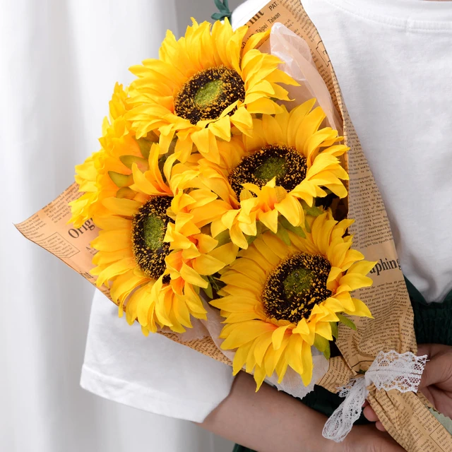 Sunflowers Artificial Flowers Bouquets with Stems Silk Fake Fall Yellow  Faux Sun Flowers Bulk for Wedding Home Outdoor Decor - AliExpress