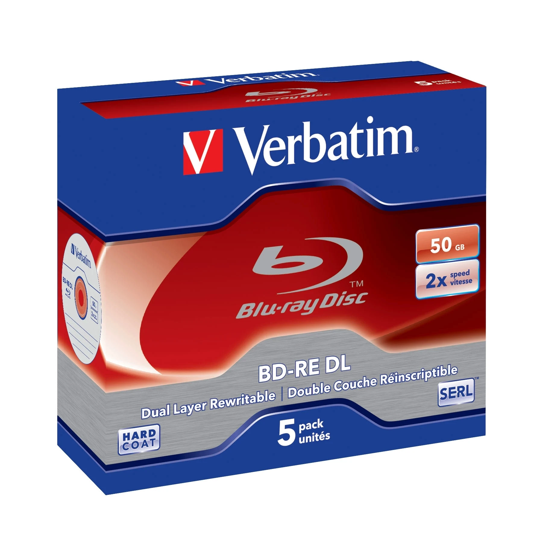 Verbatim Blu-ray Disc Bd-re 50gb Bdre 2x em Branco Discos Bluray dl Dual Layer Regravável Pcs