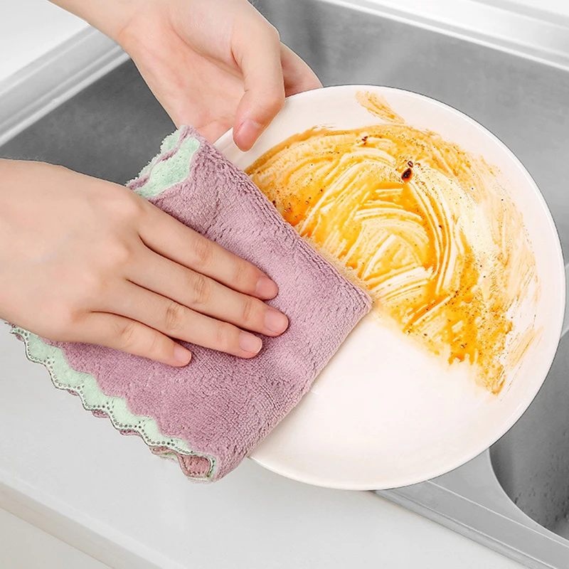 Kitchen Towel Double-sided Dish Cloth Non-oily Scouring Pad for Cleaning Super Absorbent Microfiber Cleaning Cloth 10PCS