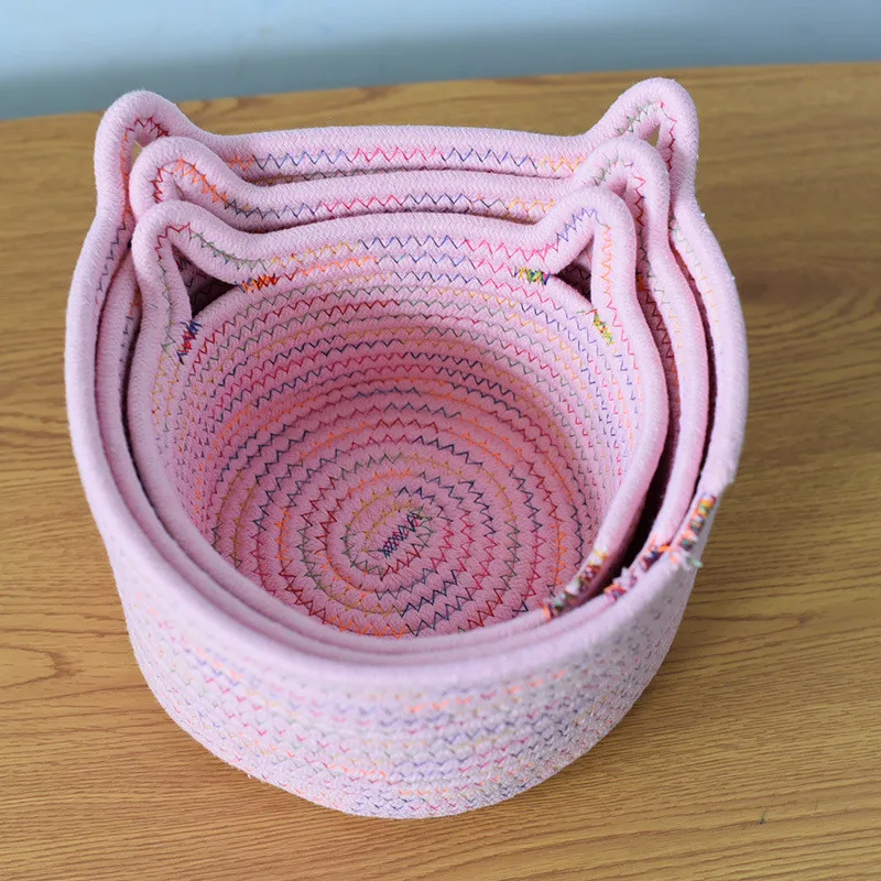 Mir de Rangement Nordique en Corde de Coton, Oreille de Chat, Tissé, Bureau, Jouets pour Enfants, Boîte d'Évaluation, Vêtements Sales, mir à illant  15