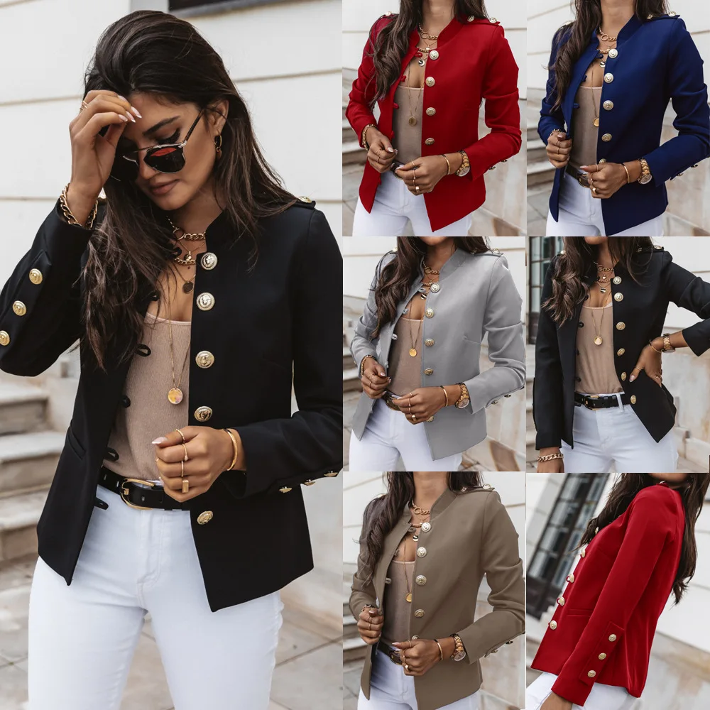 

Women's Autumn Fashion New Long Sleeve Slim Fit Button Small Suit Female Clothing Outfits for Women Coat Solid Color Elegance
