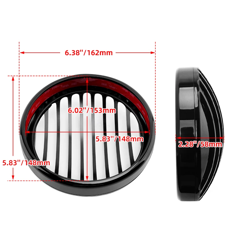 Motorcycle 5.75 LED Headlight Grill Cover - Durable ABS Design