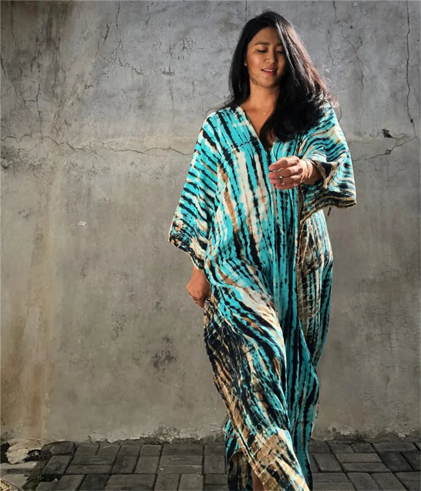 Fashion Casual Striped Print Long Dresses Women Bohemian V-neck Bat Sleeve Loose Slit Beach Dress Summer New Beachwear Vestidos 197 Fashion Casual Striped Print Long Dresses Women Bohemian V-neck Bat Sleeve Loose Slit Beach Dress Summer New Beachwear Vestidos