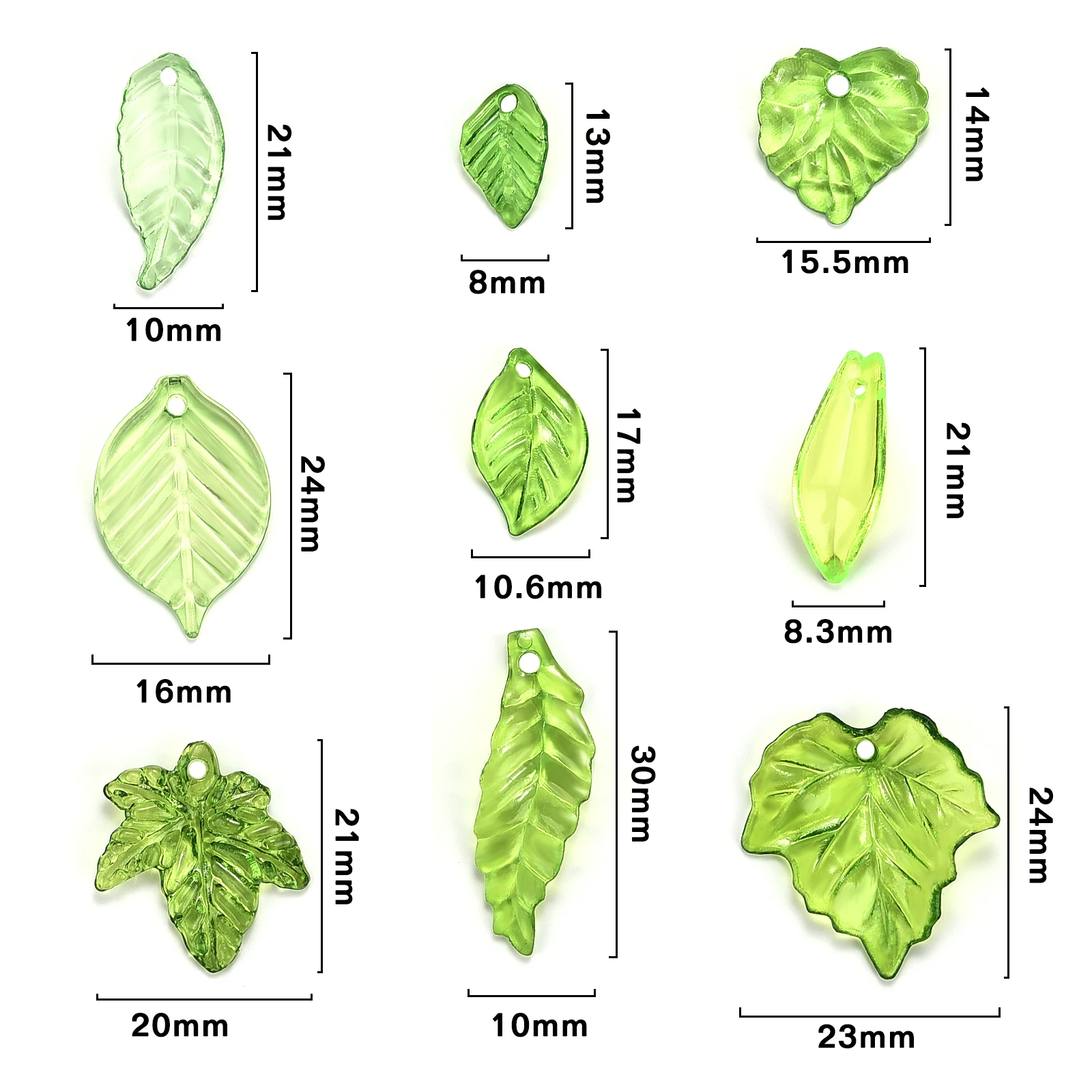 

30/50pcs Green Transparent Acrylic Leaf Shape Pendant For Charm Jewelry Necklace Bracelet Making DIY Leaf Loose Bead Pendants