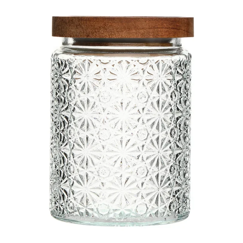 Glass Jars Retro Styles Glass Seal Jars Bamboo Lids Food Candy Tea Storage Containers Honey Pot Nordic Relief Spice Jar Bottles 5