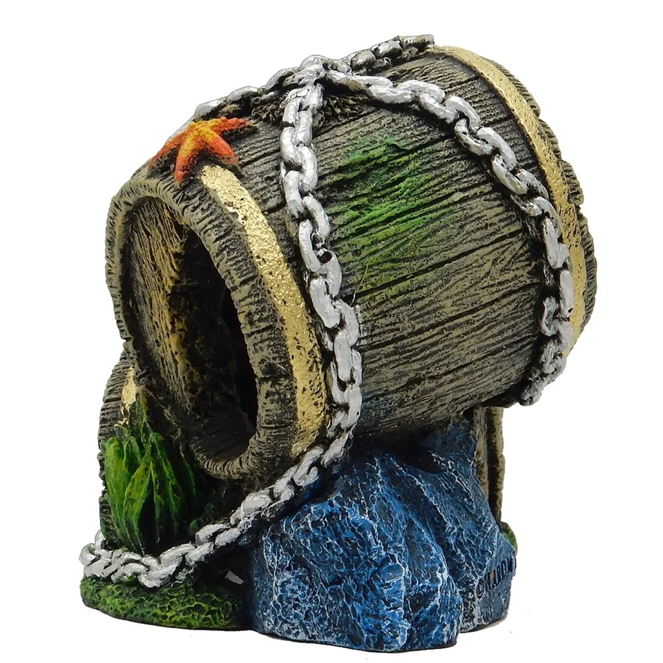Rustic Polyresin Barrel Aquarium Decor Fish Habitat