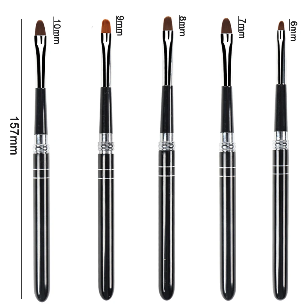 ANGNYA 2#4#6#8#10 Nail Brush Oval Gel Polish Brush Black Hand Draw Drawing Painting Pen Design Nail Art Brush DIY Manicure Tools 6