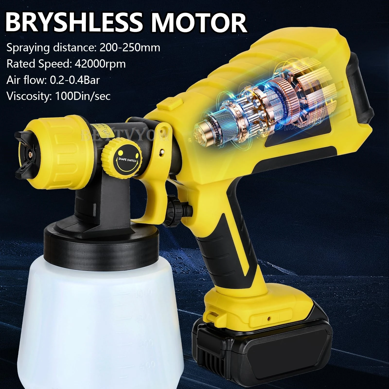 Cordless Paint Sprayer Compatible with Dewalt 20V Battery HVLP Spray Paint Gun B