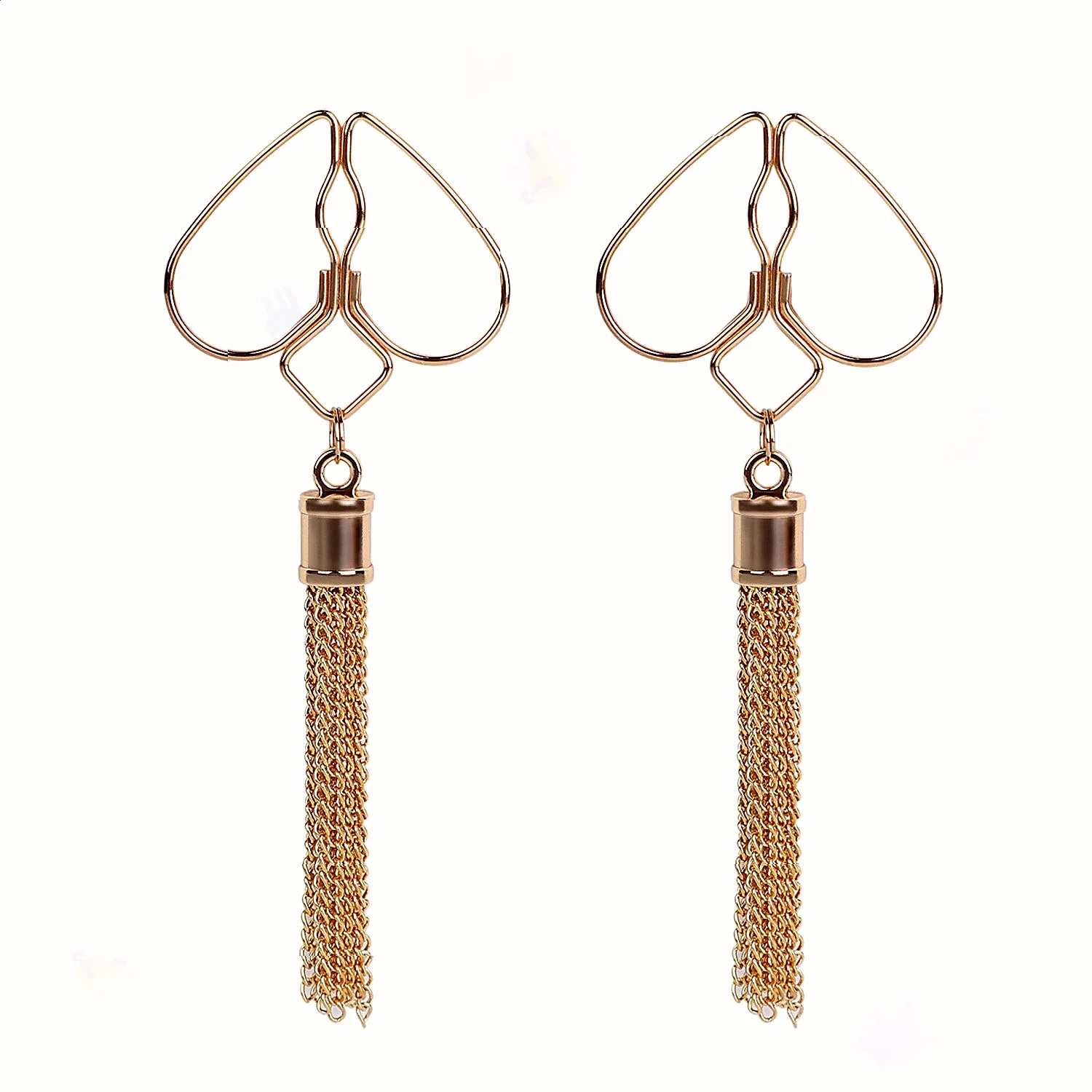 Golden Heart Peach Shaped Stainless Steel Nipple Clips With Pendant Tassels Create Flirty Non Piercing Jewelry For Women_voghion.com