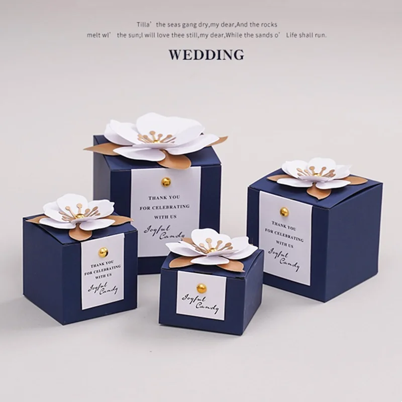 

Подарочная коробка с голубыми цветами «спасибо», роскошная Свадебная коробка для конфет для гостей, 100 шт., сувениры для дня рождения, коробки для невесты