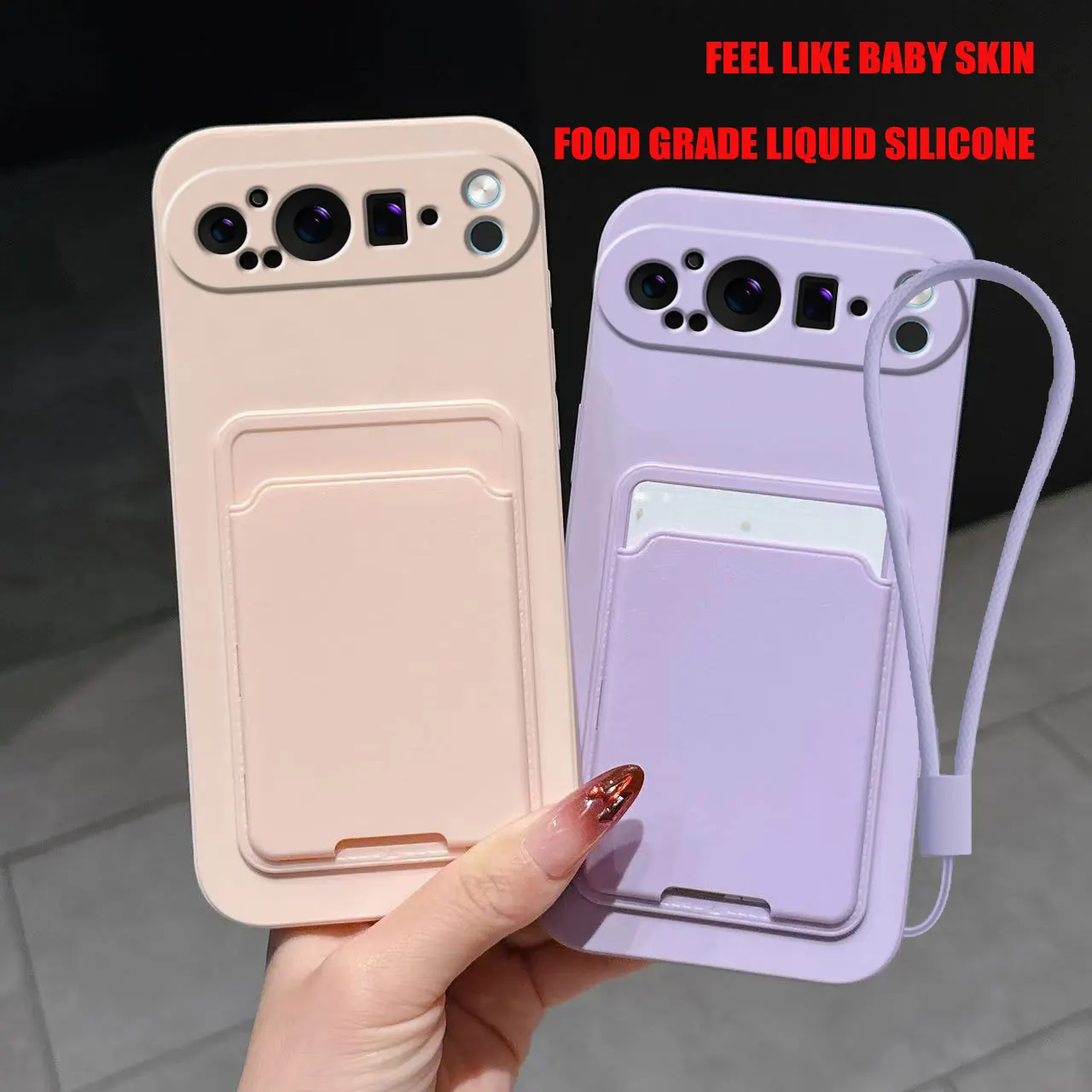 Liquid Silicone Card Holder Shockproof Phone Case with Back Pocket Wallet for Google Pixel 9 Pro XL