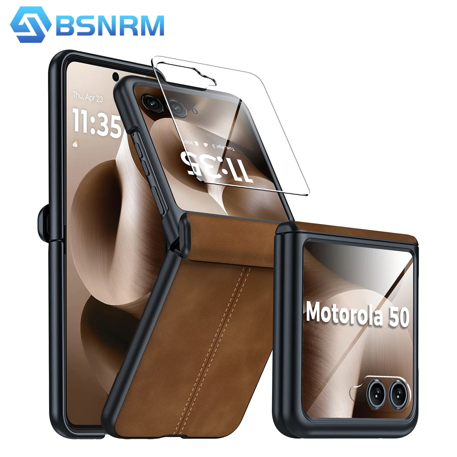 Premium Brown PU Leather Matte Phone Case with Screen Protector - Shockproof and Sleek Design