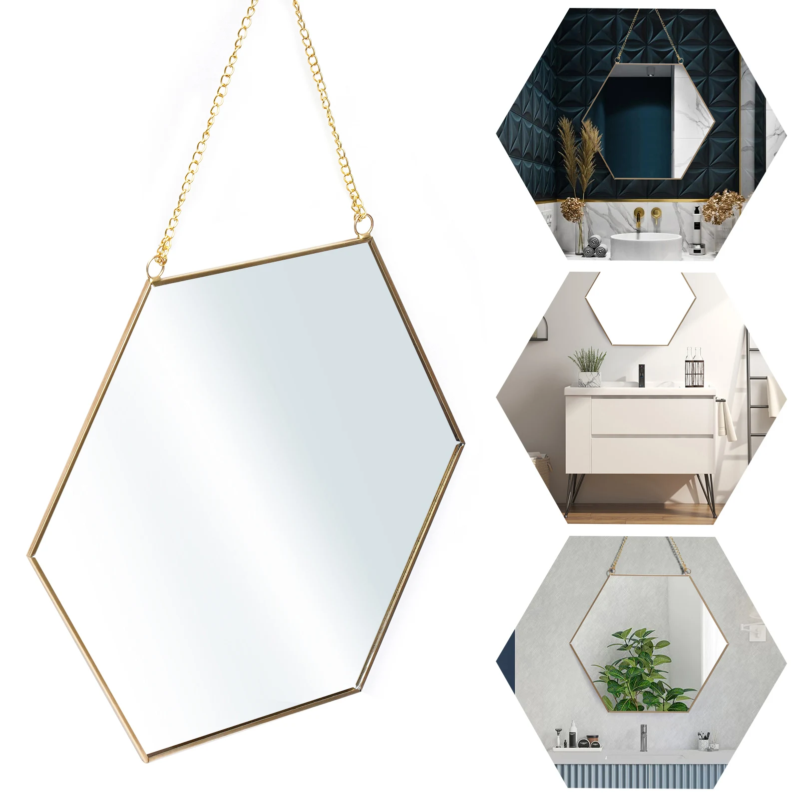 LOYALHEARTDY Wall Mounted Mirrior Creative Unique Mirrored Clean Home Wall Hanging Geometric Mirror Bathroom Makeup Decoration