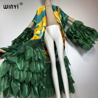 WINYI moyen-orient mode kimonos abaya dubaï luxe pour femme Sexy dentelle cardigan tenues de plage plage couvrir maxi manteau caftan 5