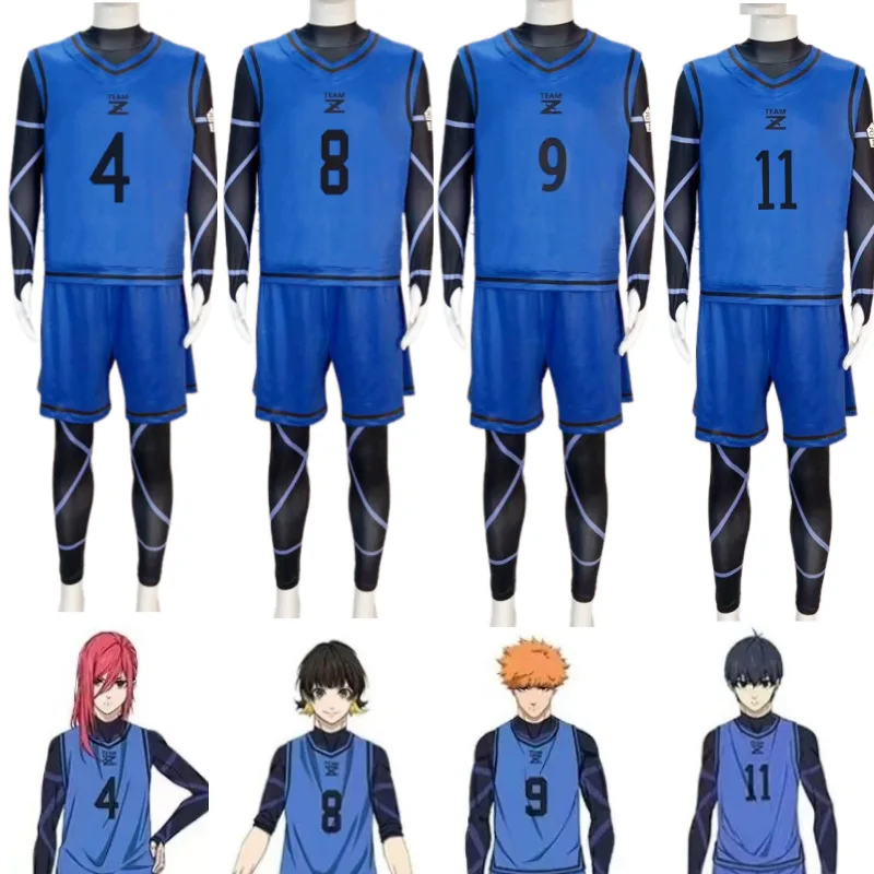 

Blue Lock Cosplay Isagi Yoichi Chigiri Hyoma Meguru Bachira Cosplay Costume Football Soccer Uniform Jumpsuit Vest Shorts Clothes