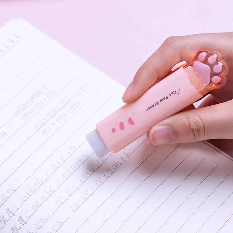 2Pcs Kawaii Erasers Cat Paw Shaped Retractable Erasers Push-pull Rubber Eraser for Kids Students Office School Supplies pencil eraser retractable eraser