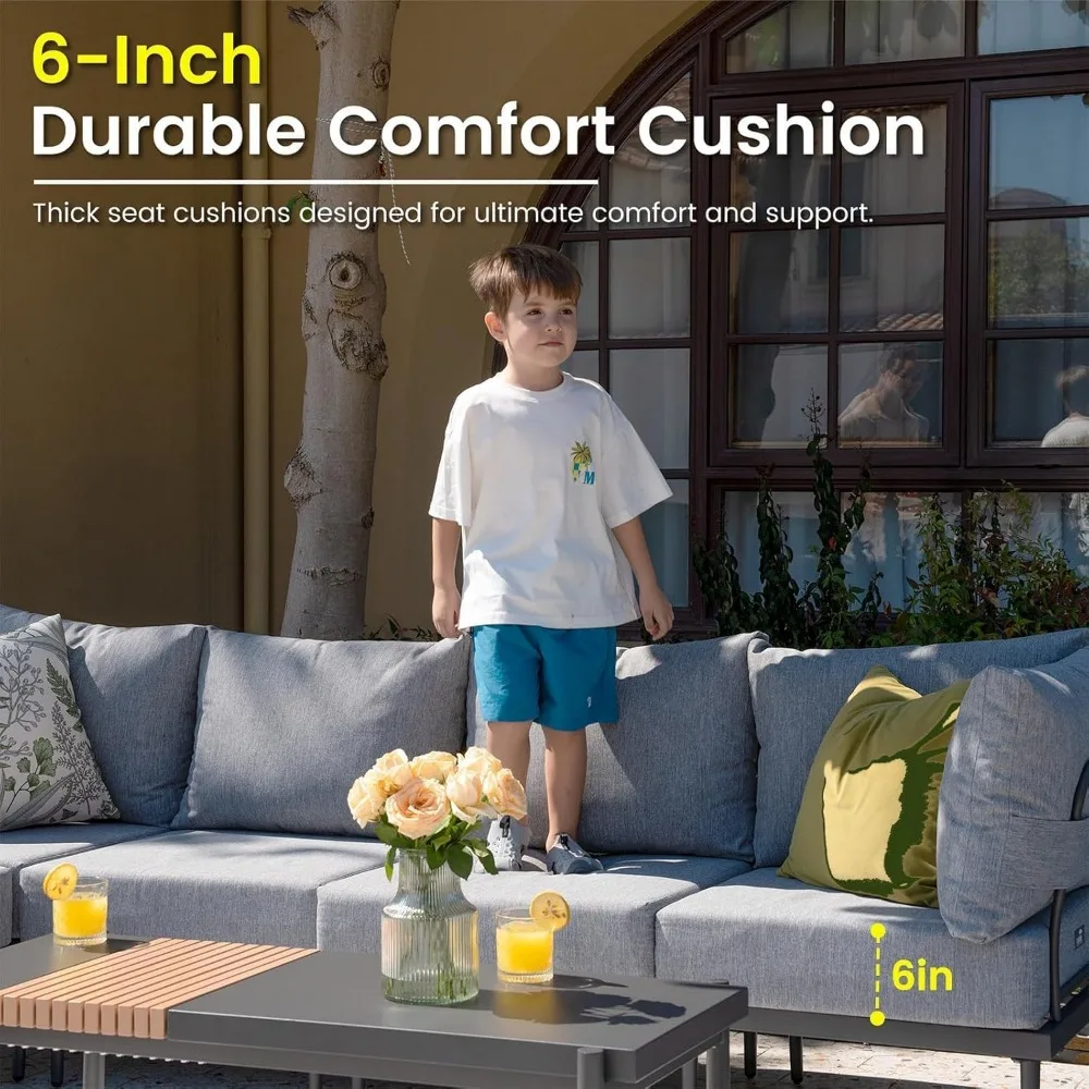 Outdoor 4 Pieces Metal Patio Furniture Set, Outdoor Sectional Sofa w/6 Inch Olefin Cushion,Modern Outdoor Conversation Sets 5